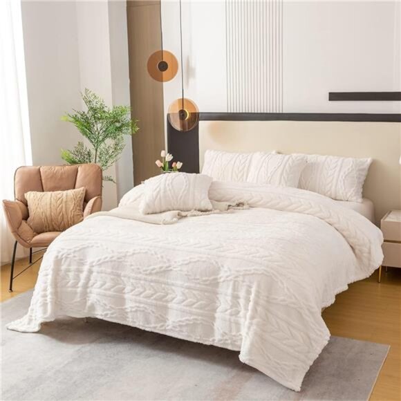 Sherpa Twin XL Blanket-3D Stylish Design Super Soft Fuzzy Cozy Warm Blanket - Picture 1 of 7